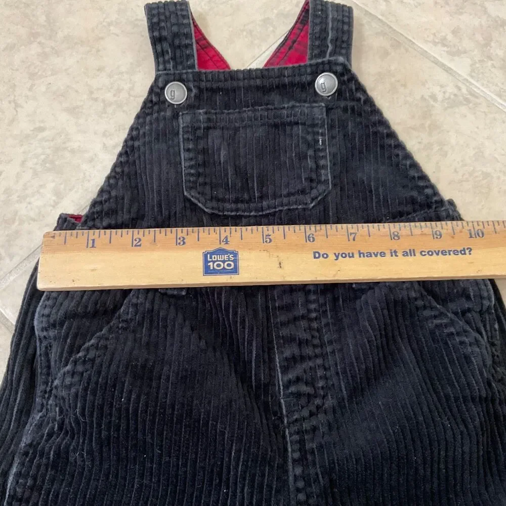 GYMBOREE Sz 3-6 mo Black Corduroy Overalls fire truck hem snap closure